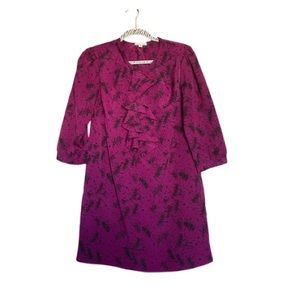 Silence + Noise Magenta 3/4 Sleeve Sheath Dress with Ruffles | Sz L